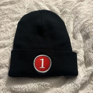 Black Beanie with Red Number Patch